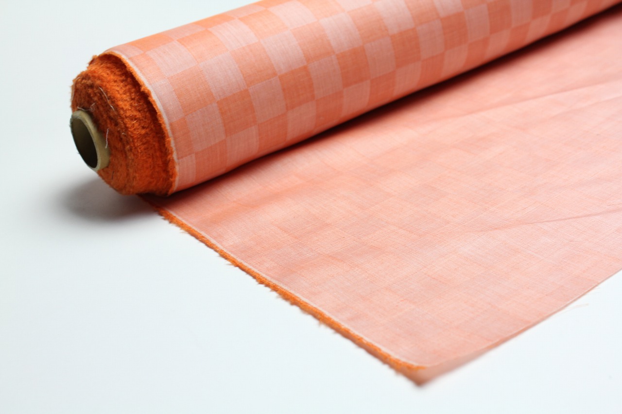 画像: 綿麻市松　オレンジ　 　巾１１０ｃｍ